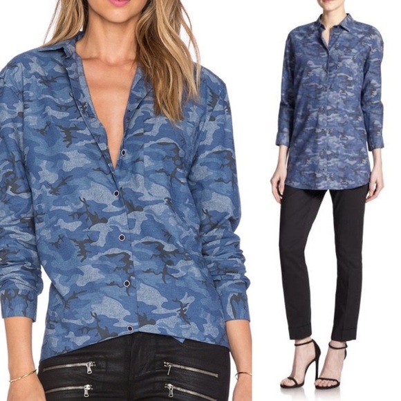 ATM blue boyfriend camo camouflage button front shirt size‎ small oversized - Picture 1 of 8